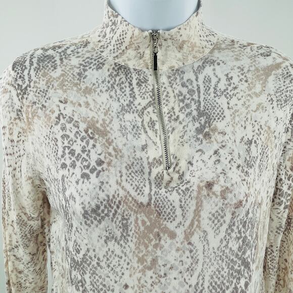 Chicos Cream Gray Snakeskin Slinky Jersey Knit 1/4 Zip Long Slv Pullover Top S - Picture 3 of 10